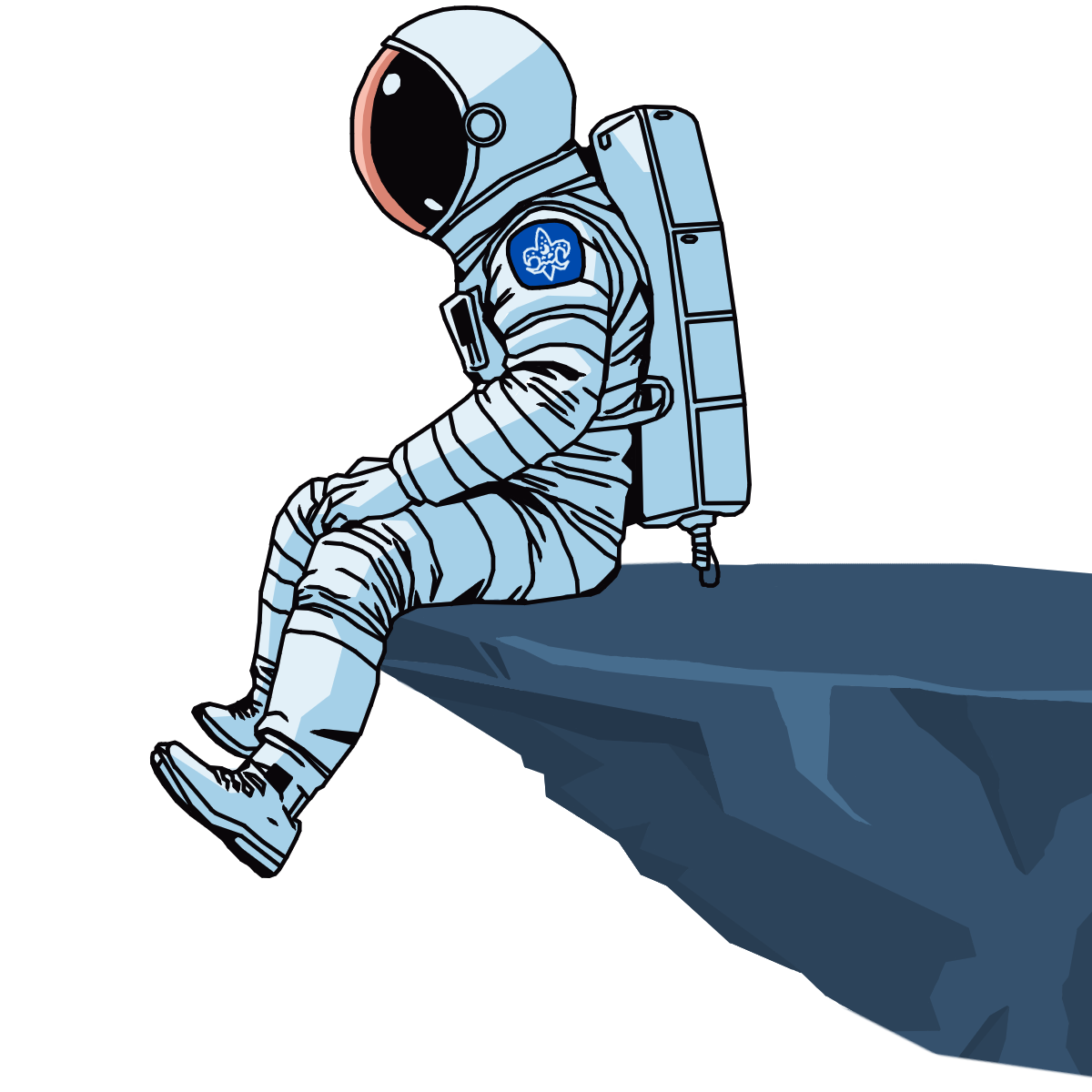 Astronauta siedzący na skarpie